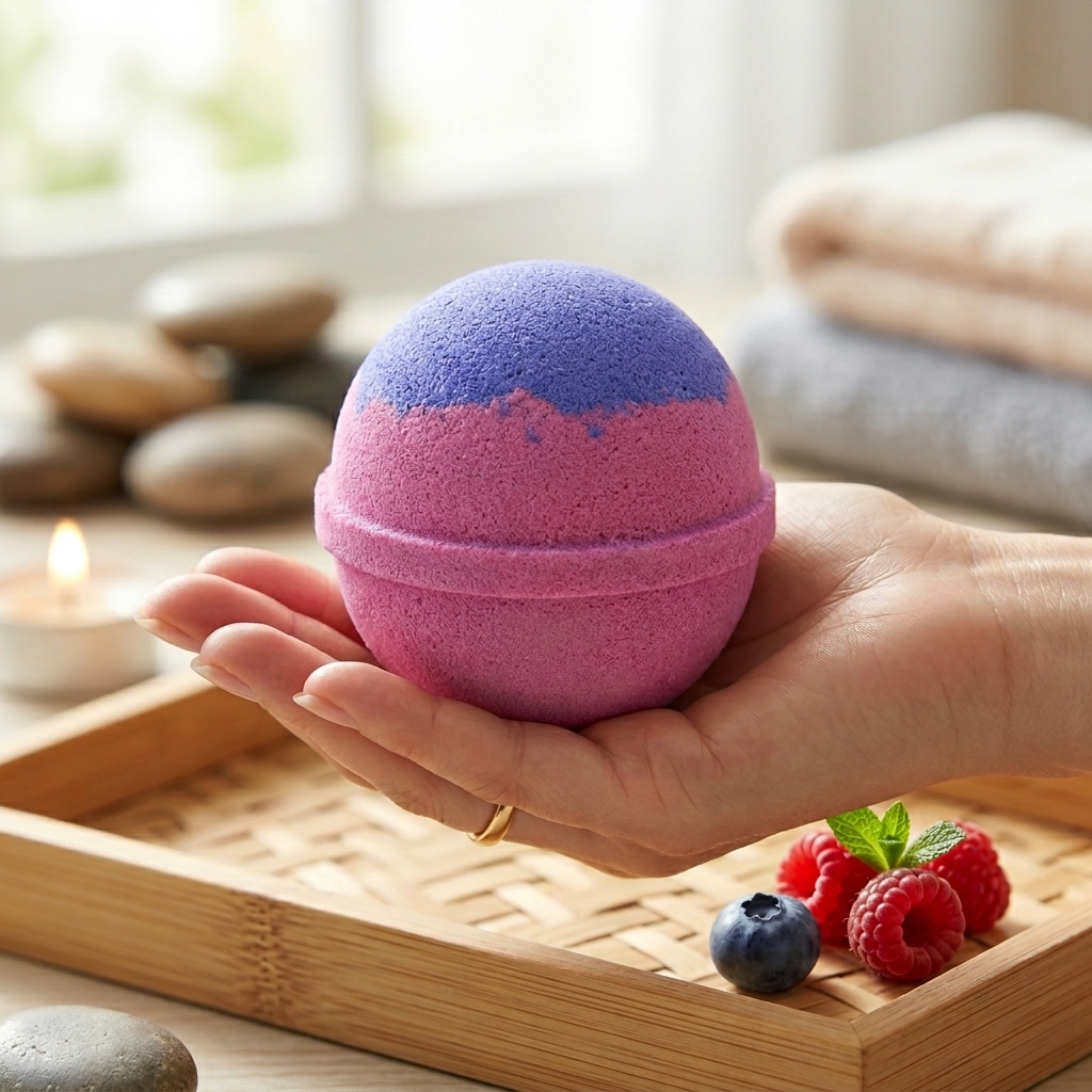 Hand Holding Fruit Bomb Bath Bomb by SBODI
