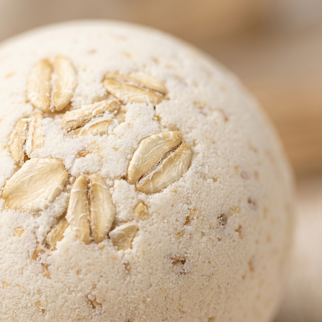 Close-up texture of SBODi Oatmilk & Honey Premium Bath Bomb