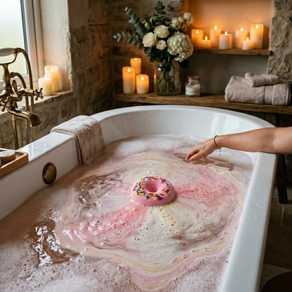 Sbodi Donut Bath Bomb Fizzing in Bath Water