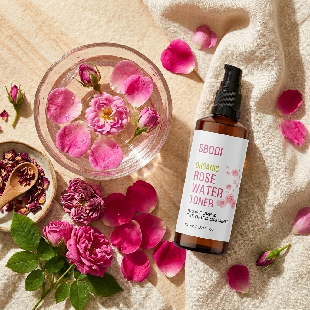 USDA Organic Moroccan Rose Water Toner Natural Ingredients Rose Petals