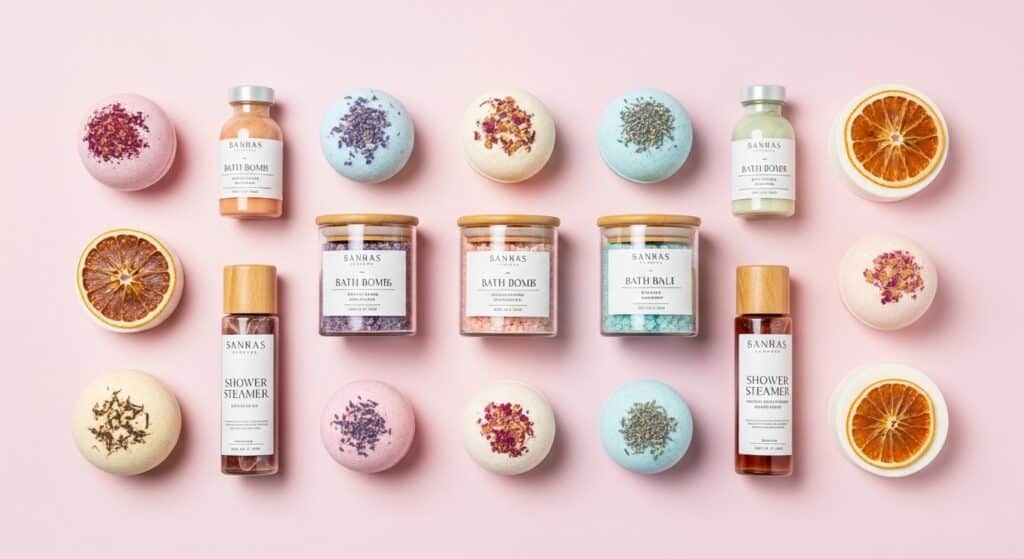 private label bath bombs and body brand starter product lineup