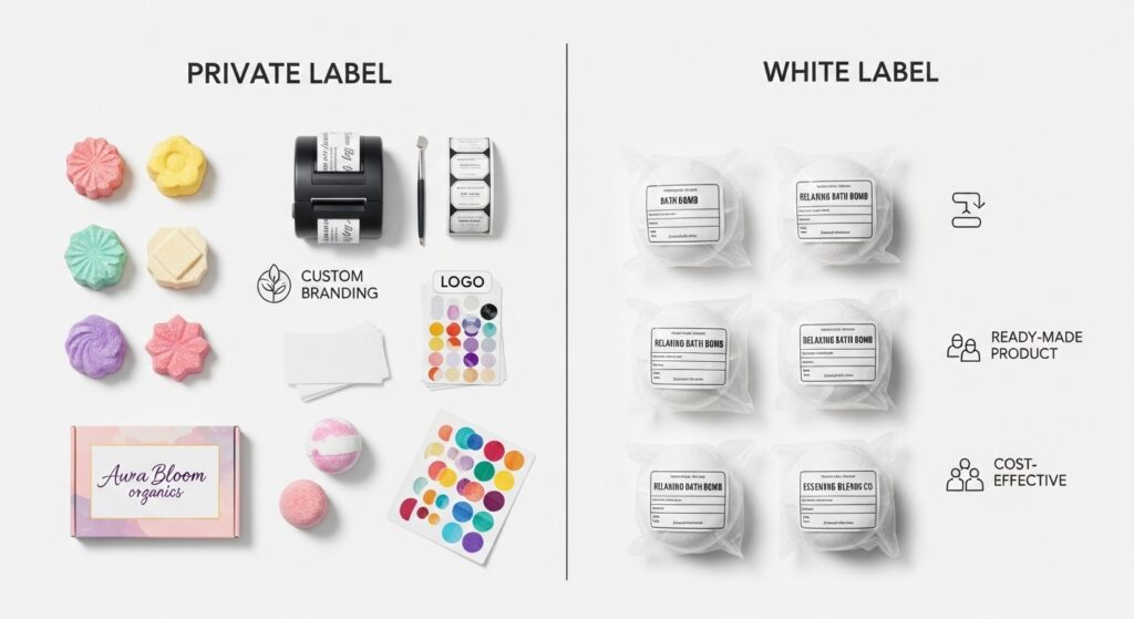 private label vs white label bath bombs comparison