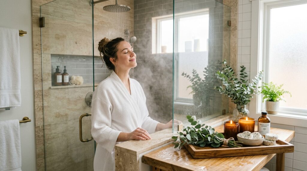 Wellness lifestyle using aromatherapy shower steamers