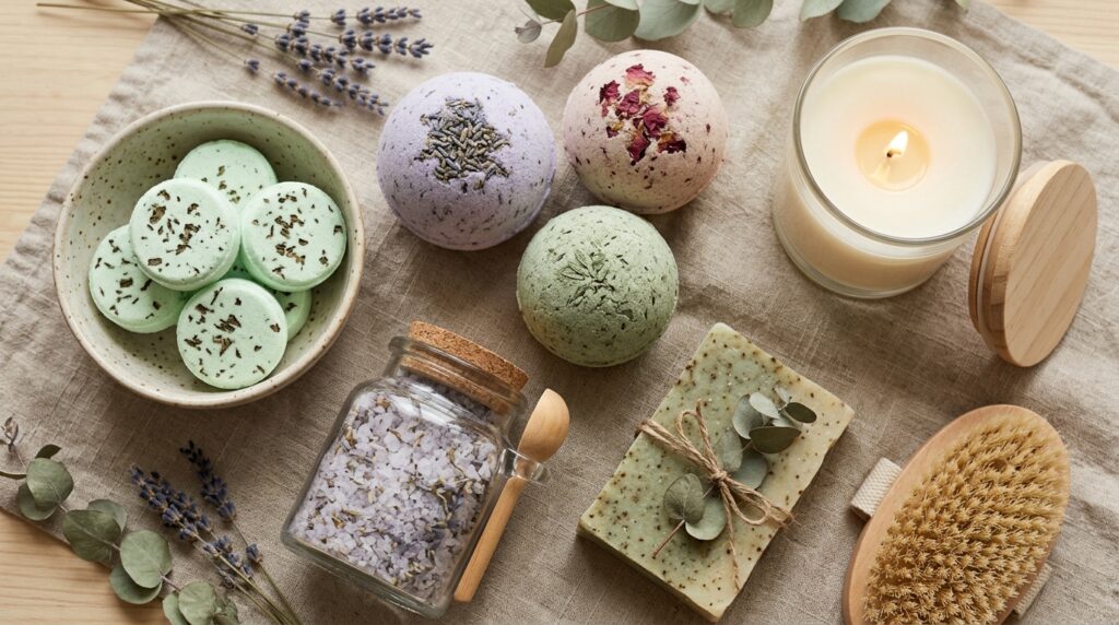 Peppermint Shower Steamers for Morning Energy and Focus 7 Bath and body product collection with peppermint shower steamers