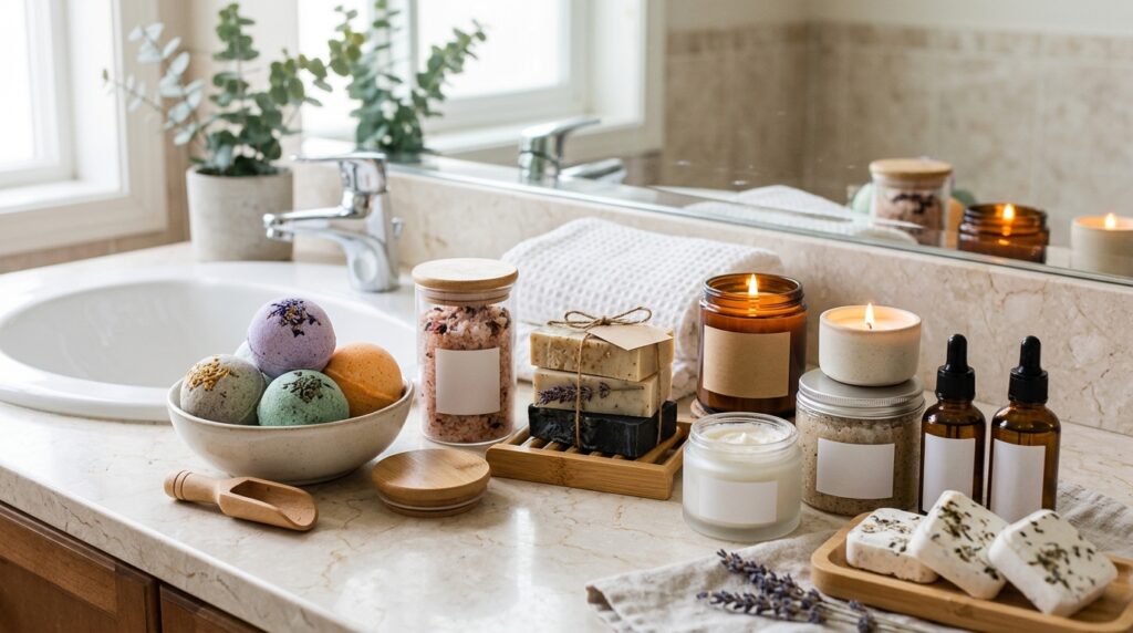 Wholesale Bath Bombs USA, Complete Buying Guide for Retailers and Private Label Brands 4 Wholesale bath products with bath bombs shower steamers bath salts and candles