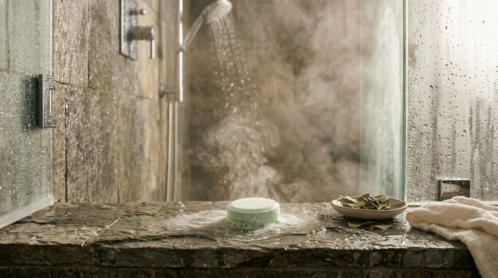 Shower Steamers Eucalyptus: Benefits for Relaxation and Stress Relief 2 Shower steamers eucalyptus fizzing in warm shower steam