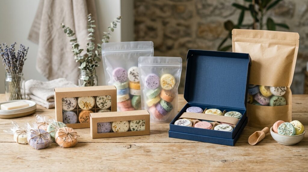 Why Businesses Choose Wholesale Shower Steamers USA Suppliers 10 Shower steamers individually wrapped with retail packaging options for private label brands