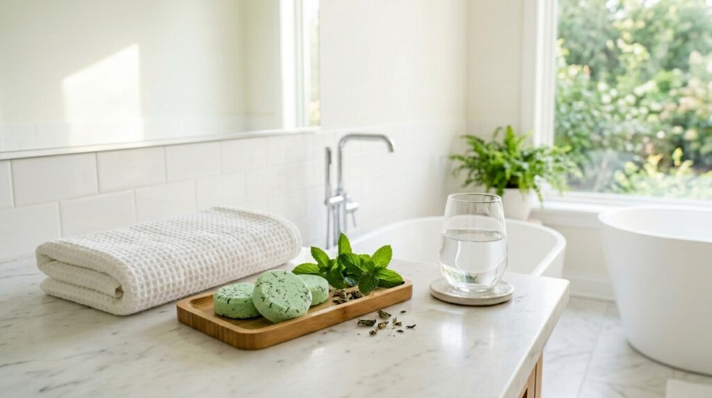 Peppermint Shower Steamers for Morning Energy and Focus 3 Morning bathroom routine with peppermint shower steamers
