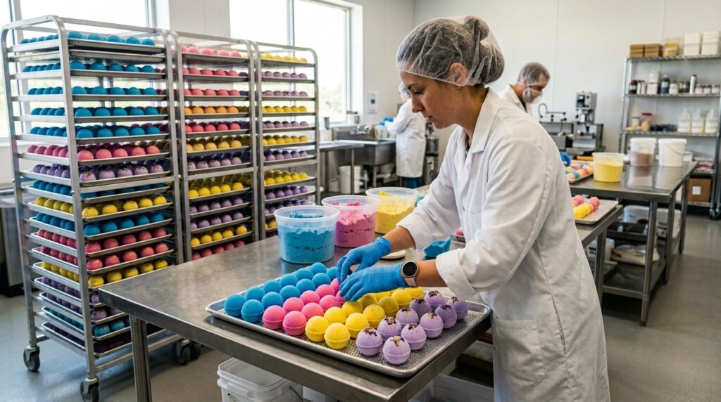 bath bomb manufacturer USA production workspace