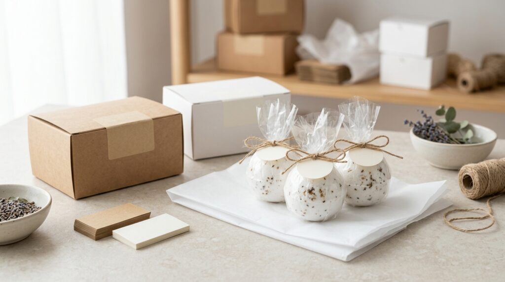 White Bath Bombs and Why Minimal Designs Sell Better 8 Individually wrapped white bath bombs with minimal packaging
