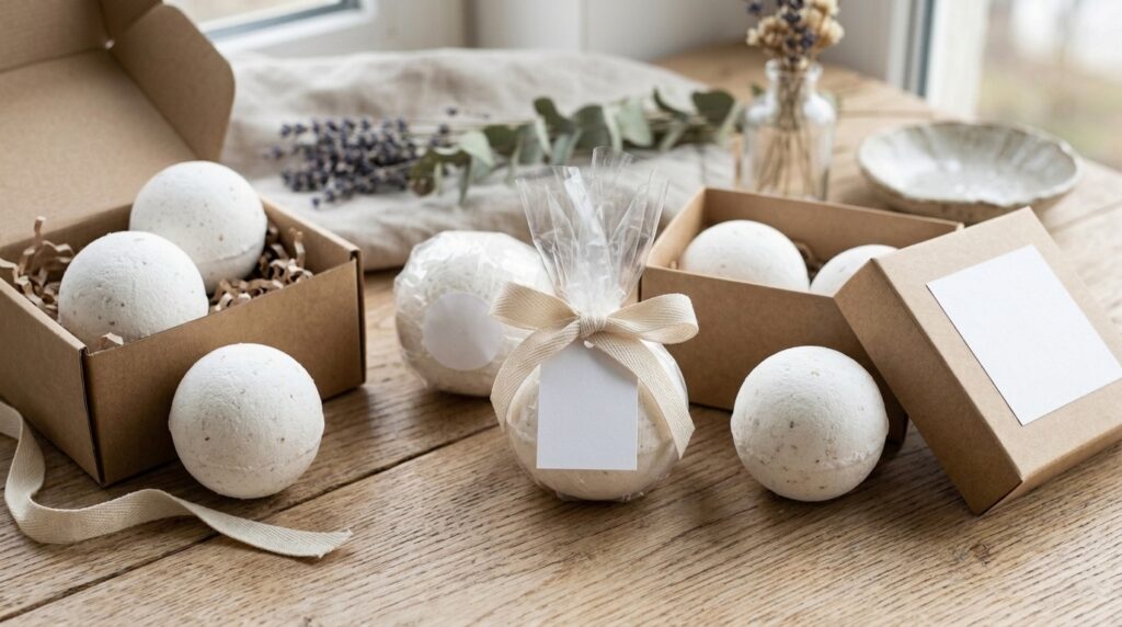 White Bath Bombs and Why Minimal Designs Sell Better 4 White bath bombs with private label packaging materials