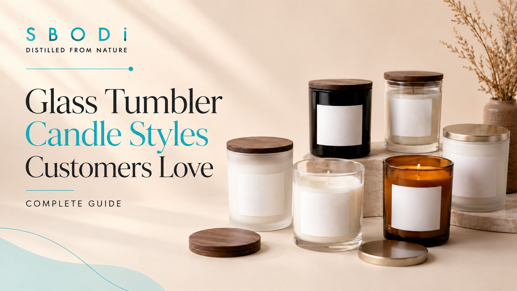 Clear, frosted, black, white, and amber glass tumbler candle styles