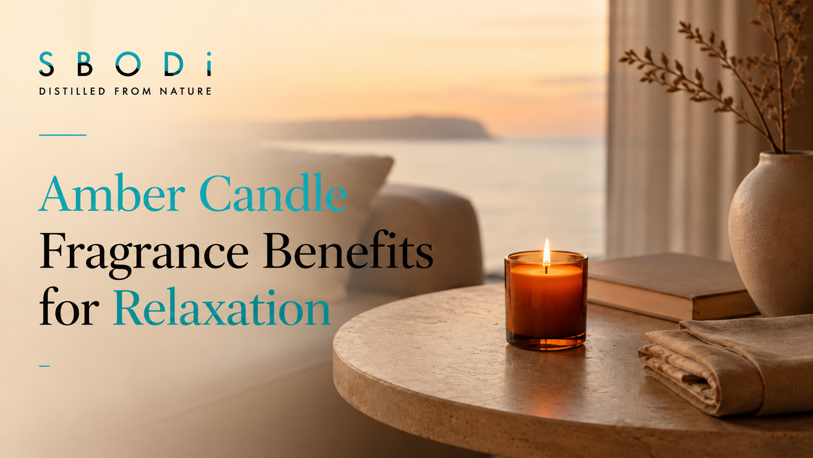 Amber candle creating a warm relaxation atmosphere