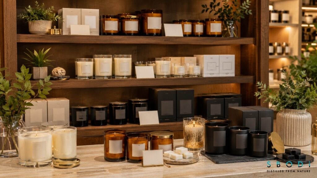 Wholesale Candles: Complete Guide for Retailers, Boutiques, and Private Label Brands 11 wholesale scented candle collection displayed in a boutique