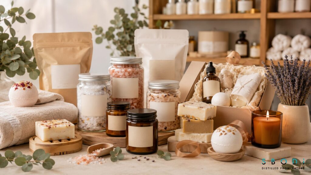 Wholesale Bath Salts: What Wellness Brands Should Know Before Buying in Bulk 5 Bath salts displayed for spas boutiques and ecommerce stores with related bath products