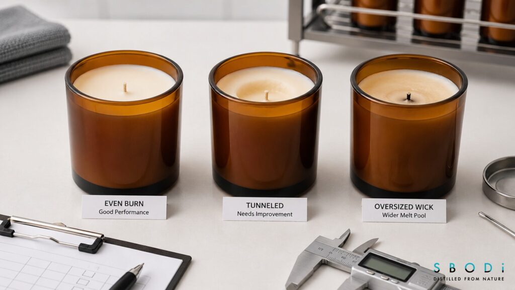 Amber candle burn-test results being compared