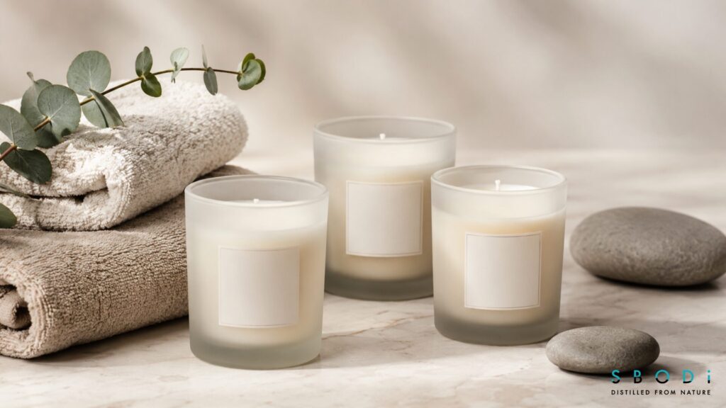 Frosted glass tumbler candle in a spa-inspired setting