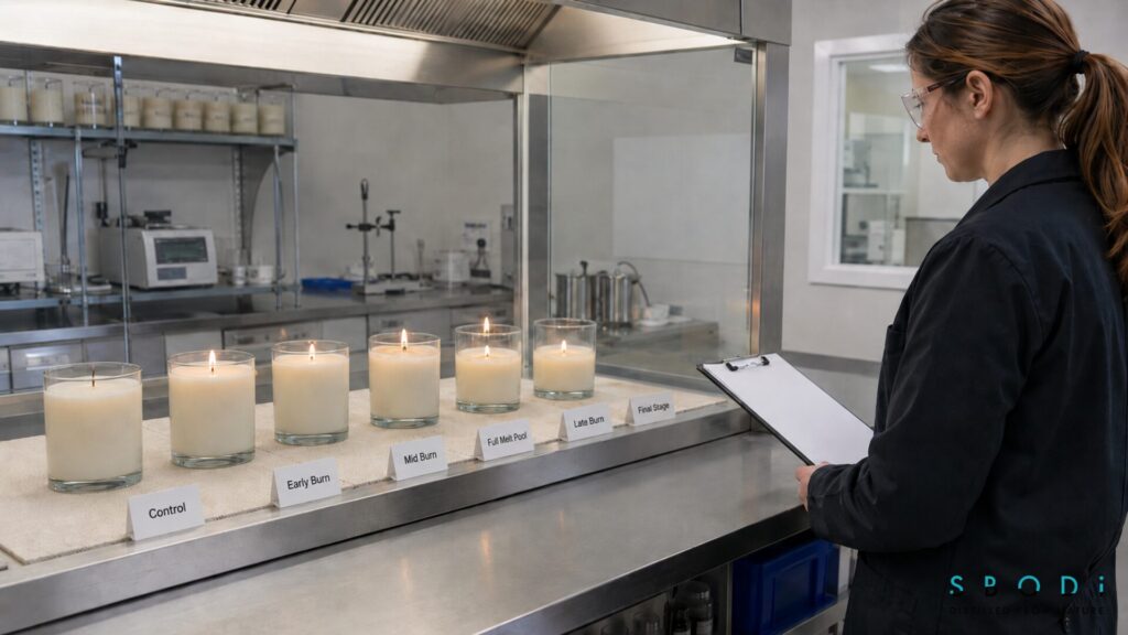 Glass tumbler candle burn testing and quality control