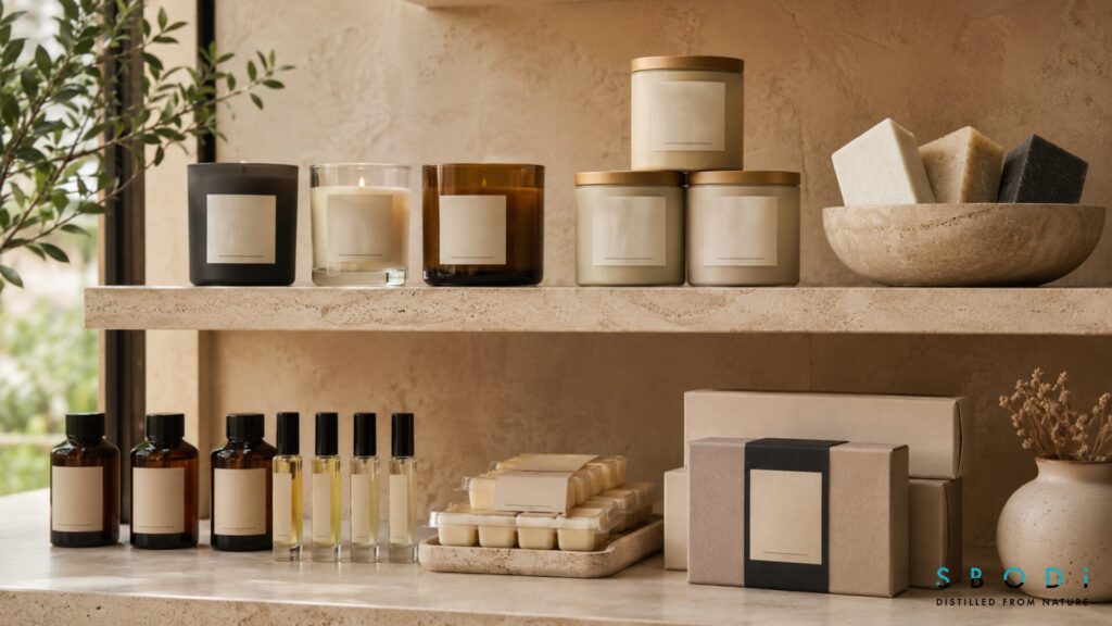 Reusable glass tumbler candles and coordinated self-care products