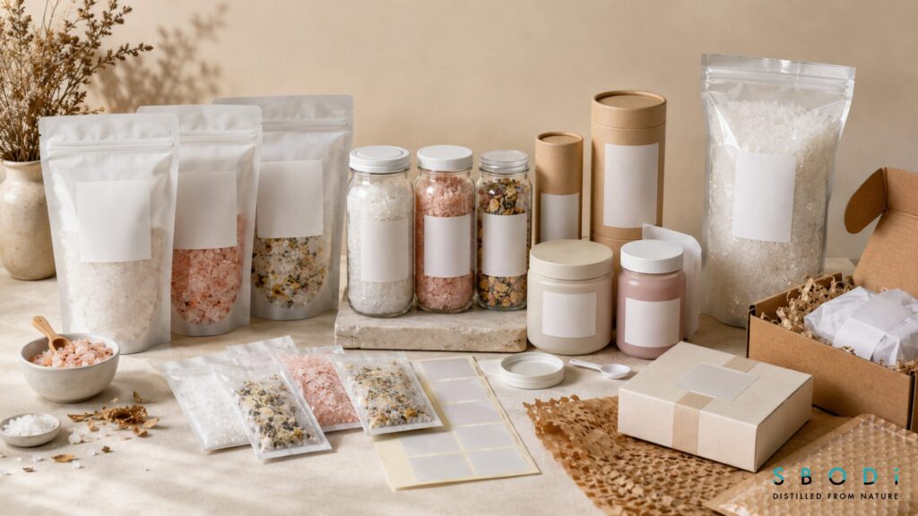 Best Private Label Wholesale Bath Salts USA Suppliers: Complete Buyer’s Guide 7 Private label bath salt packaging in jars, pouches, tubes, and sachets