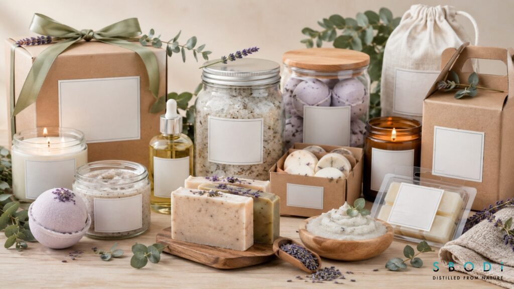 Best Private Label Wholesale Bath Salts USA Suppliers: Complete Buyer’s Guide 8 Private label bath salts with bath bombs, shower steamers, soaps, and candles