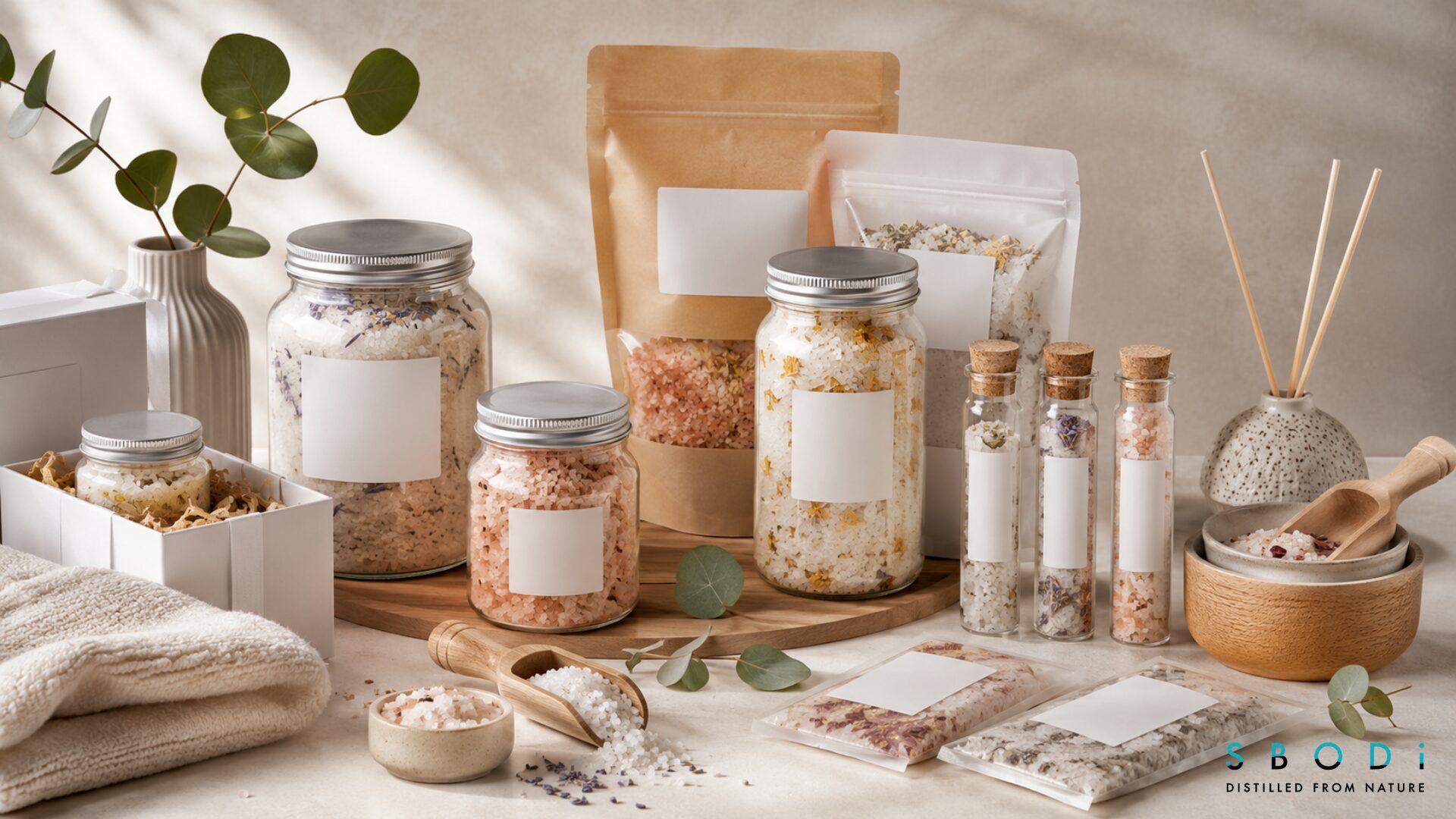Wholesale bath salts displayed for self-care and wellness markets