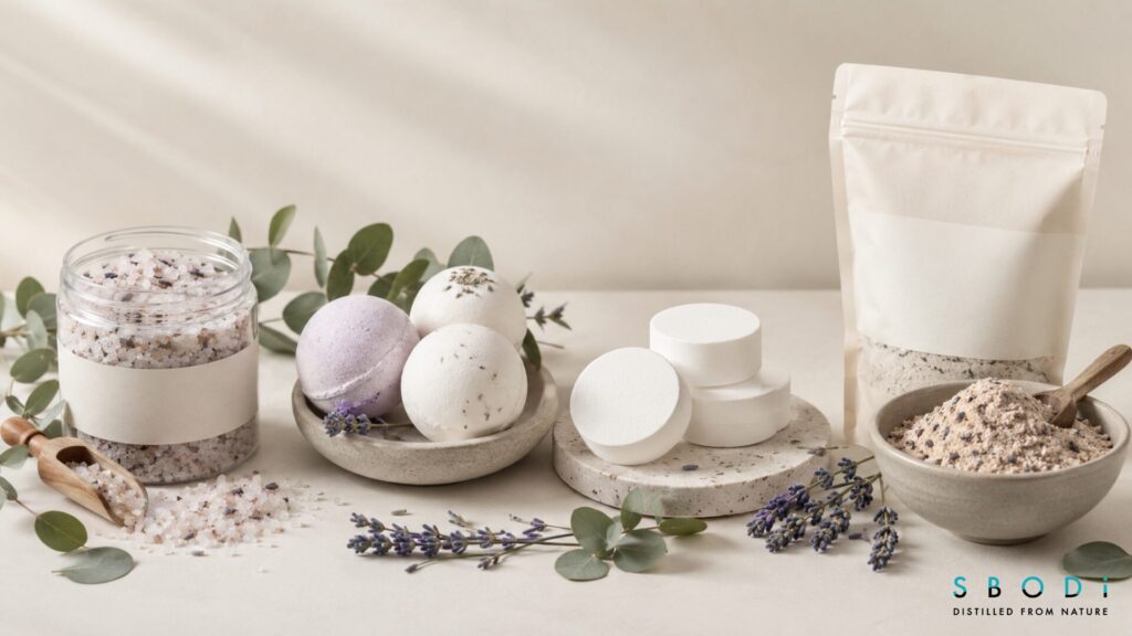 Why Wholesale Bath Salts Remain Popular in Self-Care Markets 4 Bath salts compared with bath bombs and shower steamers