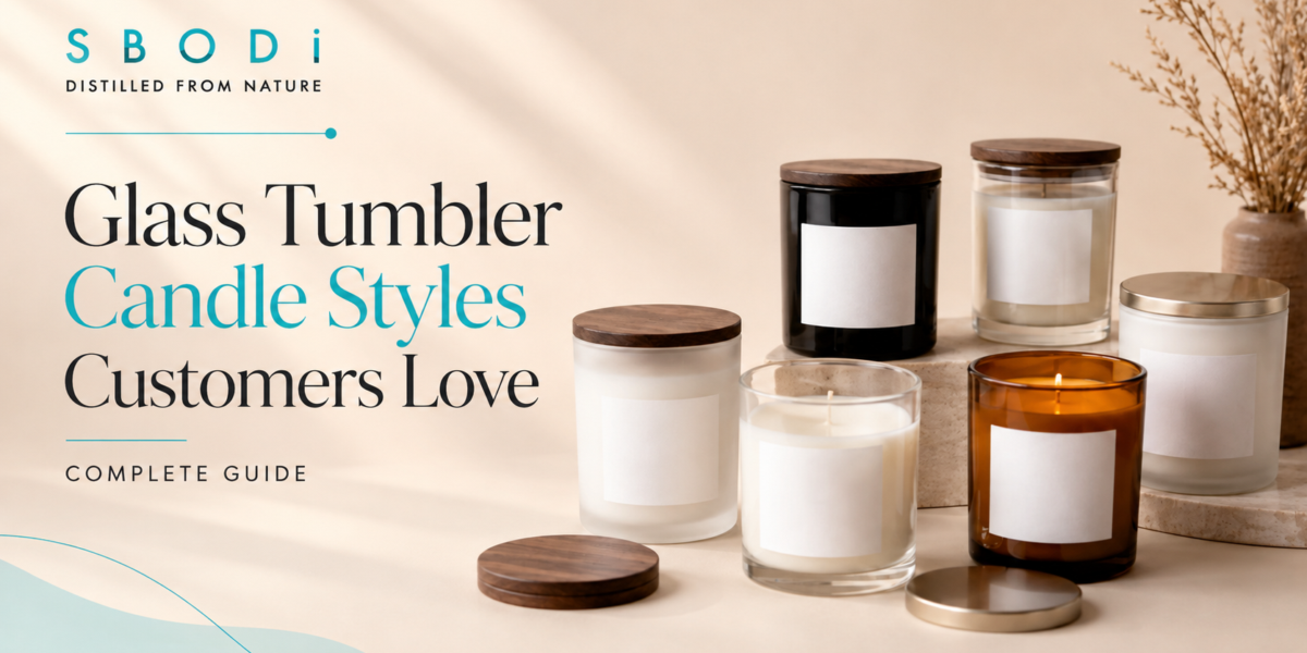 Clear, frosted, black, white, and amber glass tumbler candle styles