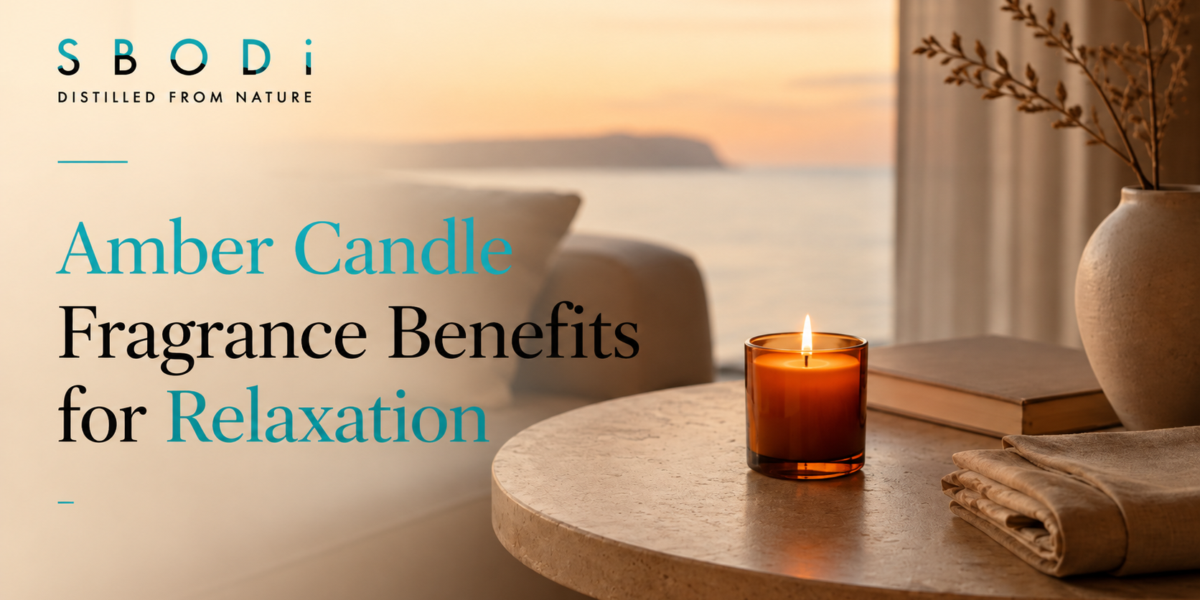 Amber candle creating a warm relaxation atmosphere