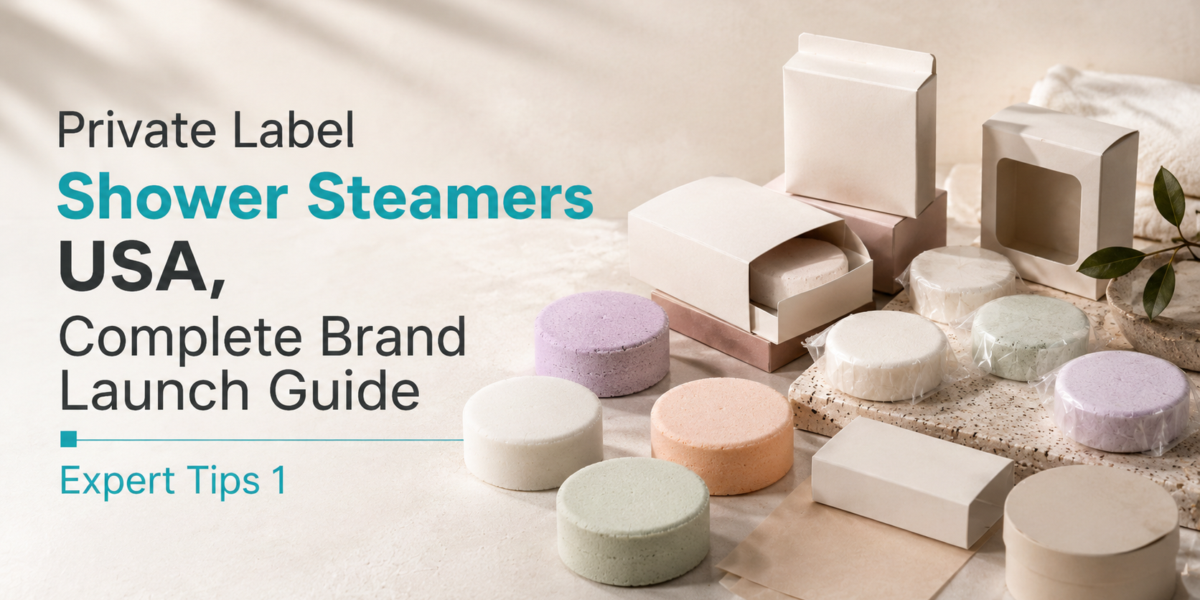 Private label shower steamers USA displayed with retail-ready packaging