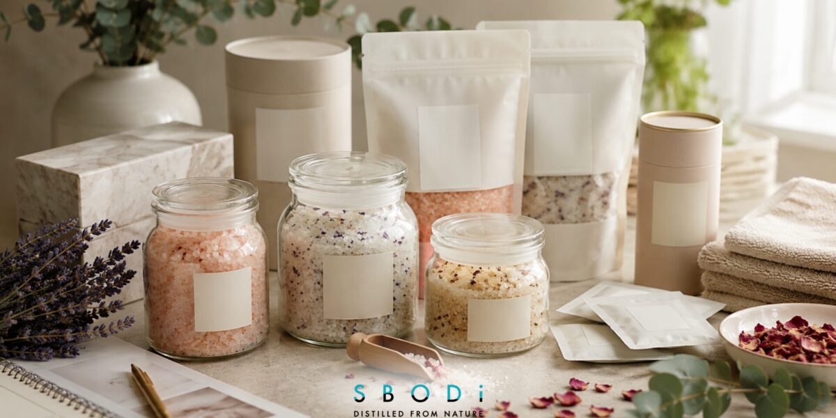 Luxury private label bath salts brand collection with premium jars and packaging