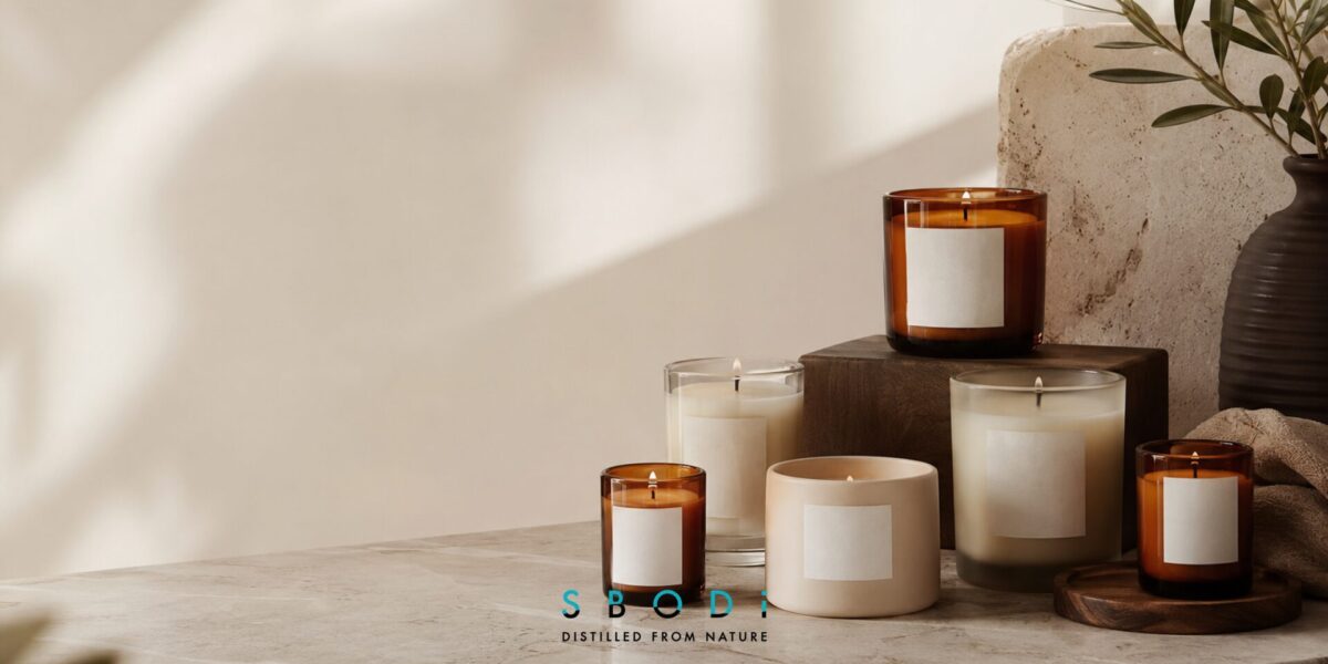 Amber candles displayed in premium glass vessels