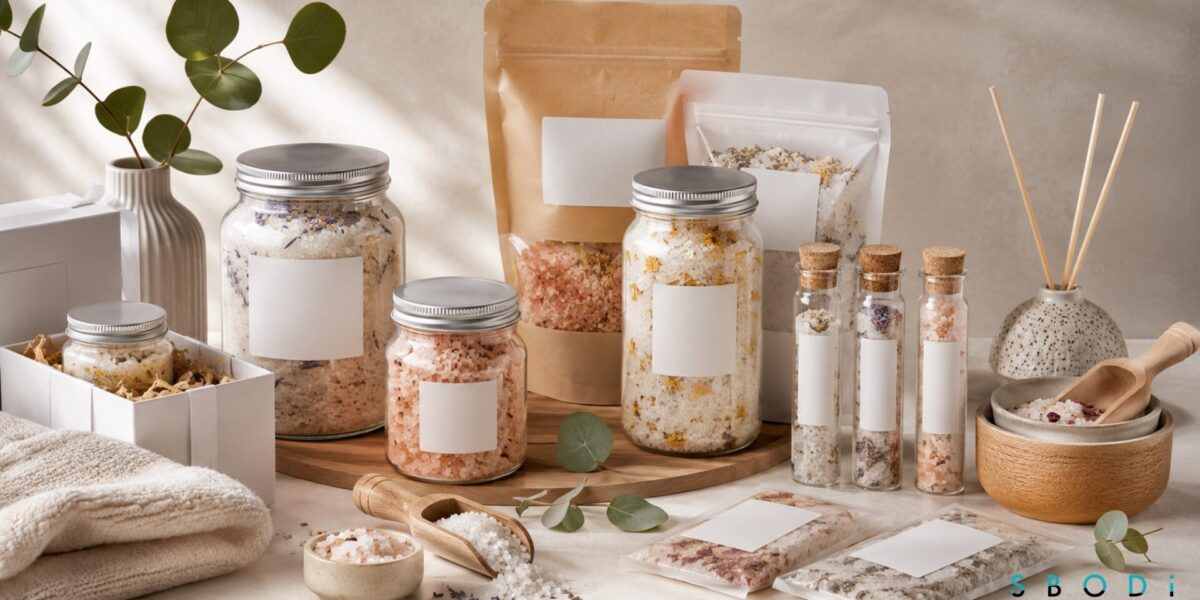 Wholesale bath salts displayed for self-care and wellness markets