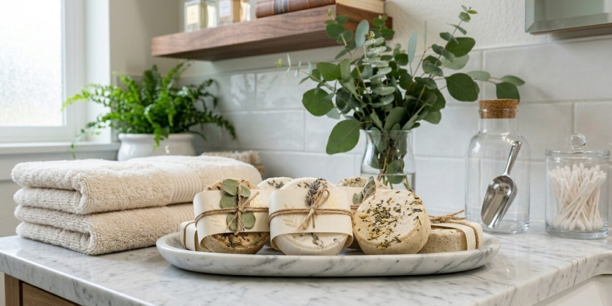 Private label shower steamers displayed for a bath and body brand